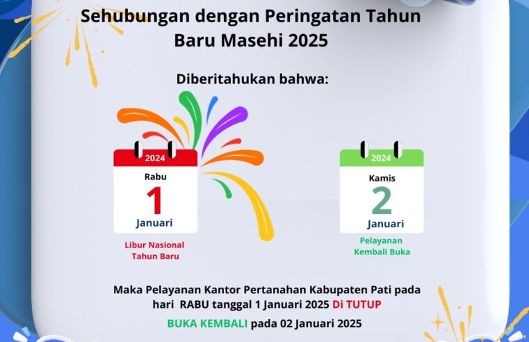 TAHUN BARU MASEHI, BPN PATI UMUMKAN LIBUR PELAYANAN 1 JANUARI 2025