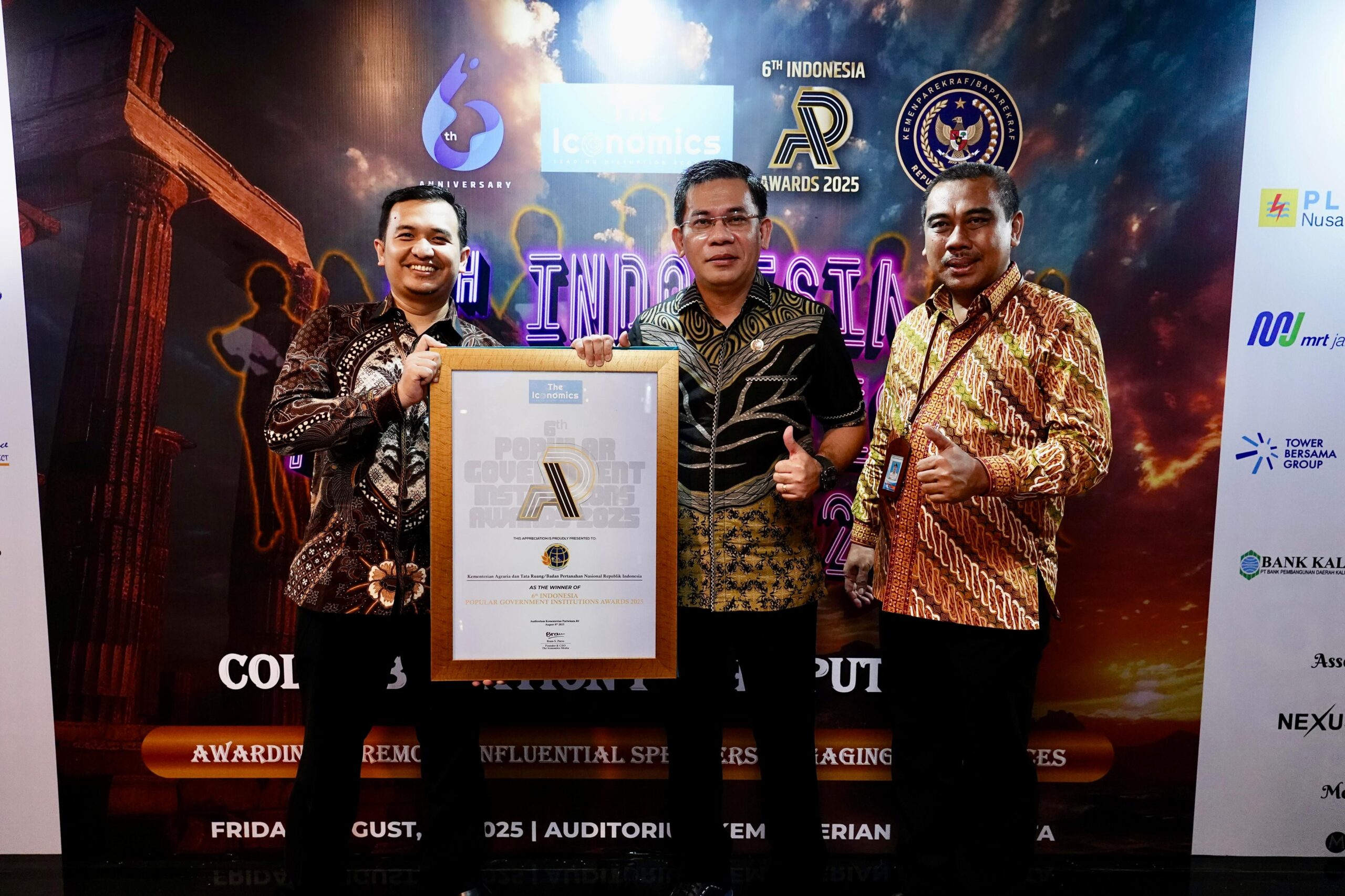 Kementerian ATR/BPN Raih Penghargaan Lembaga Pemerintah Populer 2025 dari The Iconomics