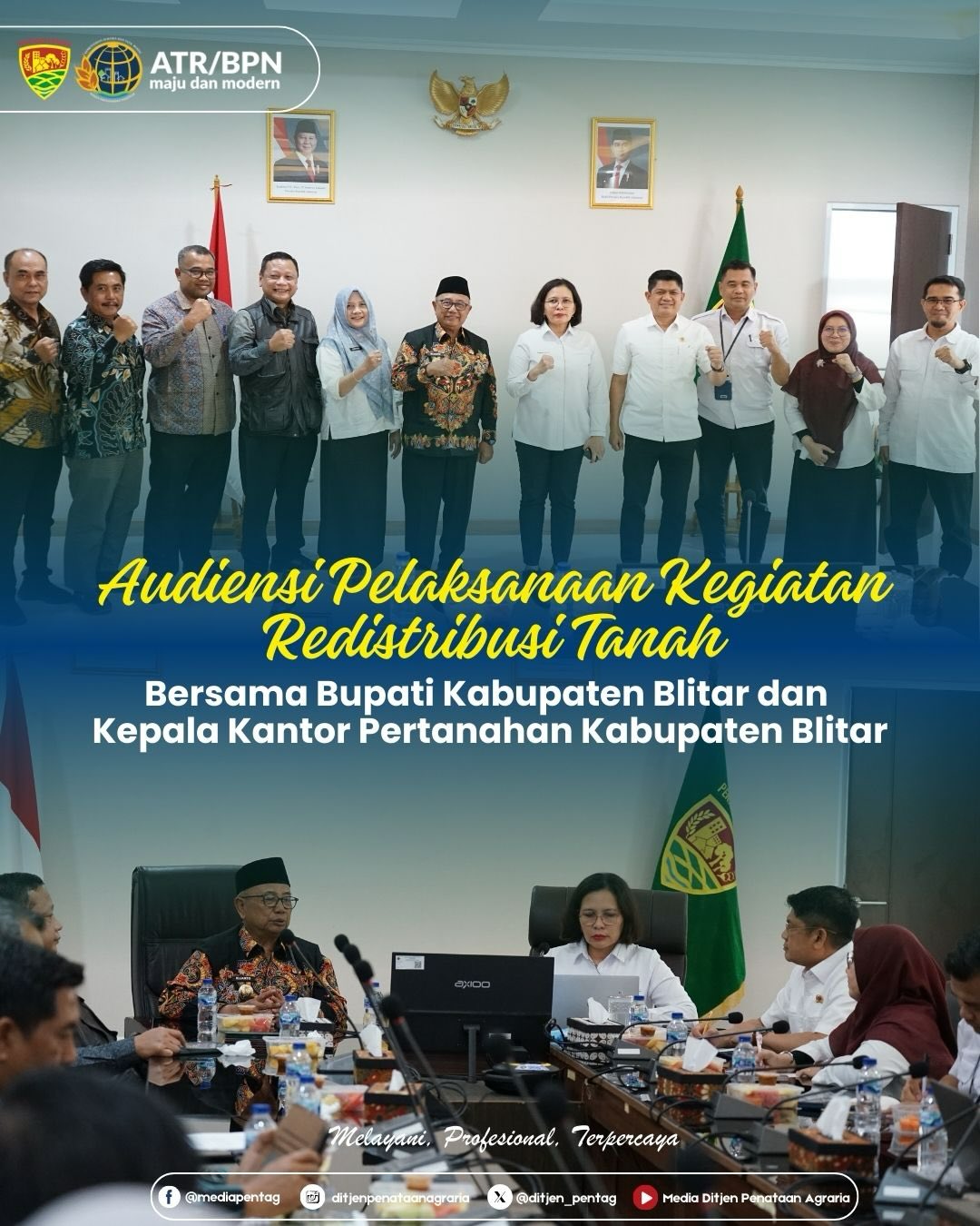 Audiensi pelaksanakan kegiatan redistribusi tanah bersama Bupati Kabupaten Blitar dan Kepala Kantor Pertanahan Kabupaten Blitar