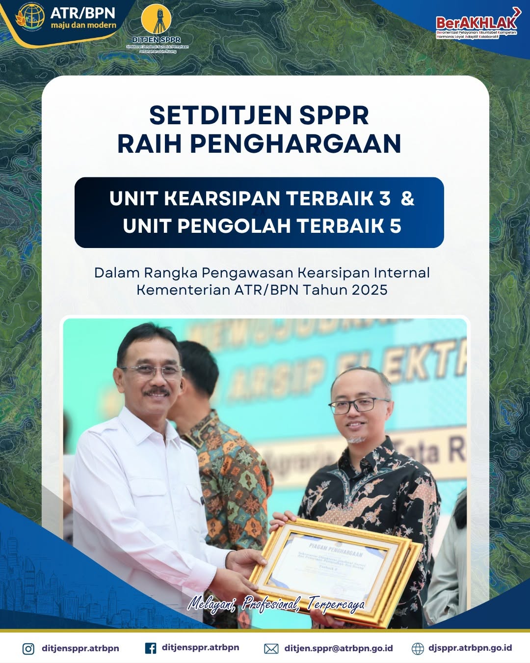 Setditjen SPPR Kementerian ATR/BPN Raih Penghargaan Unit Kearsipan Terbaik 3 dan Unit Pengolah Terbaik 5