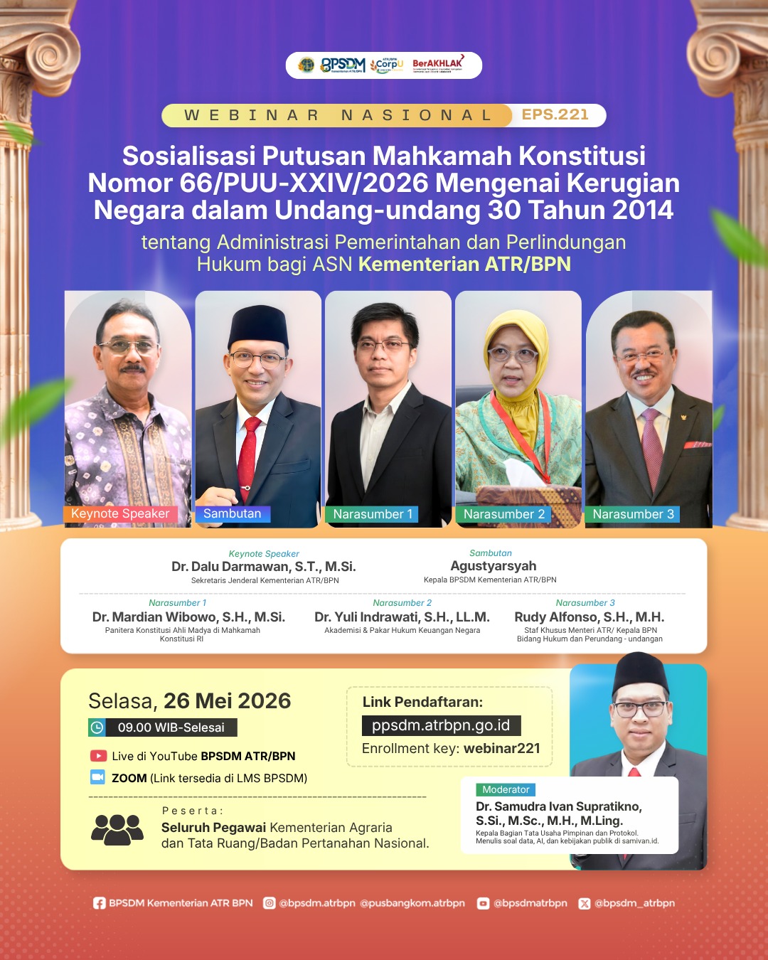 BPSDM ATR/BPN Gelar Webinar Nasional Bahas Perlindungan Hukum ASN dalam Pengambilan Keputusan Administrasi Pemerintahan