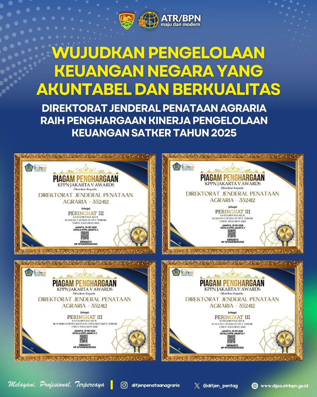 Ditjen Penataan Agraria Raih Empat Penghargaan pada KPPN V Awards Tahun 2025