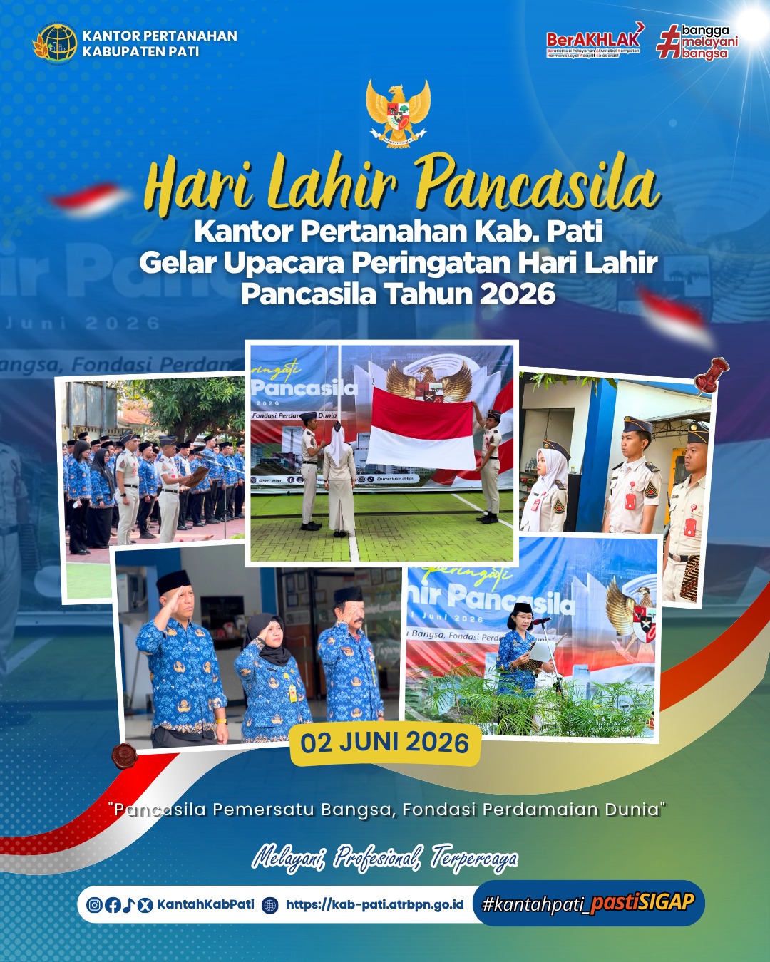 Kantor Pertanahan Kabupaten Pati Gelar Upacara Peringatan Hari Lahir Pancasila Tahun 2026