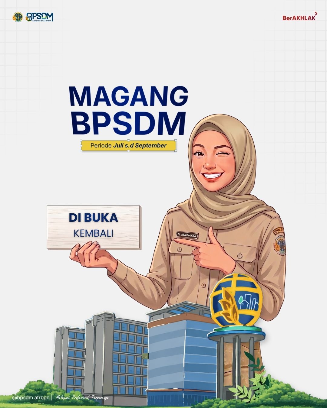 Hai #SobatBPSDMProgram Magang di BPSDM KEMENTERIAN ATR/BPN sudah dibuka lagi nih sob..