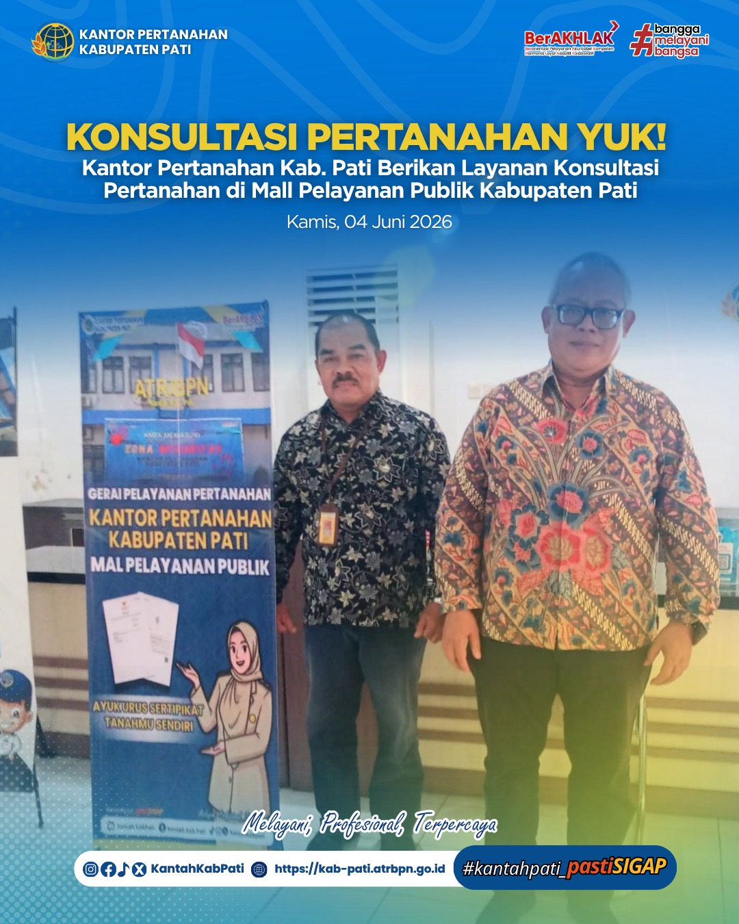 Kantor Pertanahan Kabupaten Pati terus berkomitmen meningkatkan kualitas pelayanan kepada masyarakat melalui penyediaan layanan pertanahan di Loket Mall Pelayanan Publik (MPP)