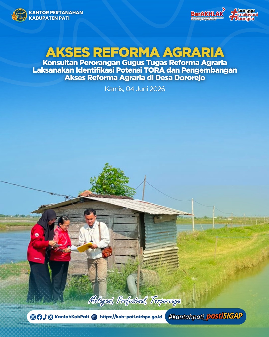 Konsultan Perorangan Gugus Tugas Reforma Agraria (GTRA) melaksanakan kegiatan identifikasi potensi Tanah Objek Reforma Agraria (TORA) dan pengembangan Akses Reforma Agraria di Desa Dororejo, Kecamatan Tayu, Kabupaten Pat