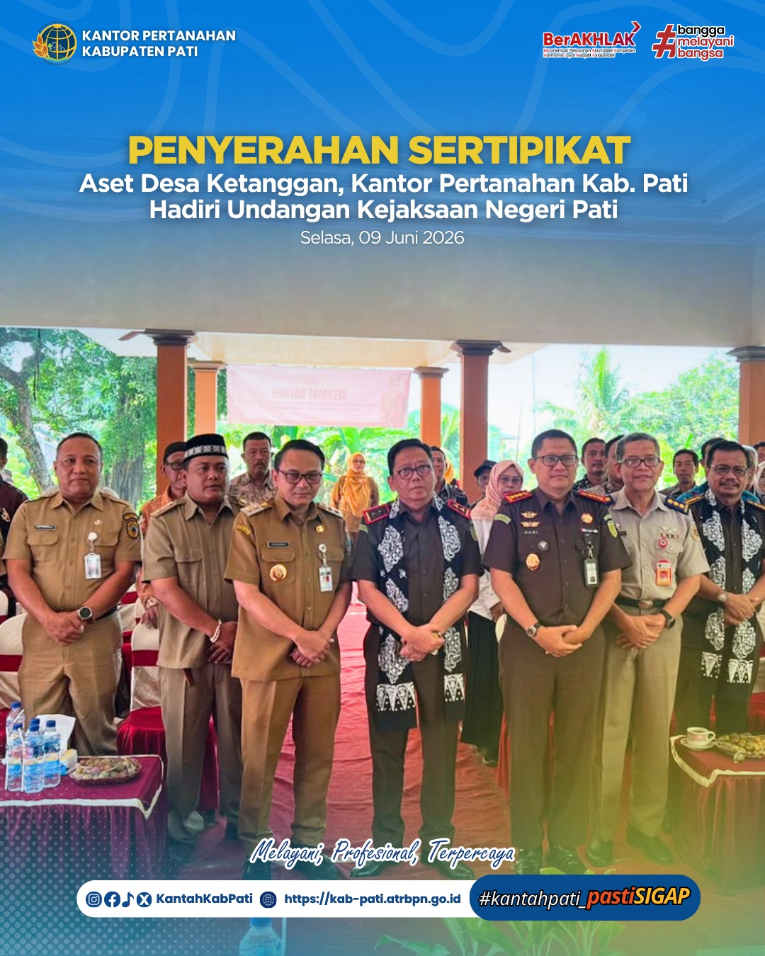 Penyerahan Sertipikat Aset Desa Ketanggan, Kantor Pertanahan Kabupaten Pati Hadiri Undangan Kejaksaan Negeri Pati