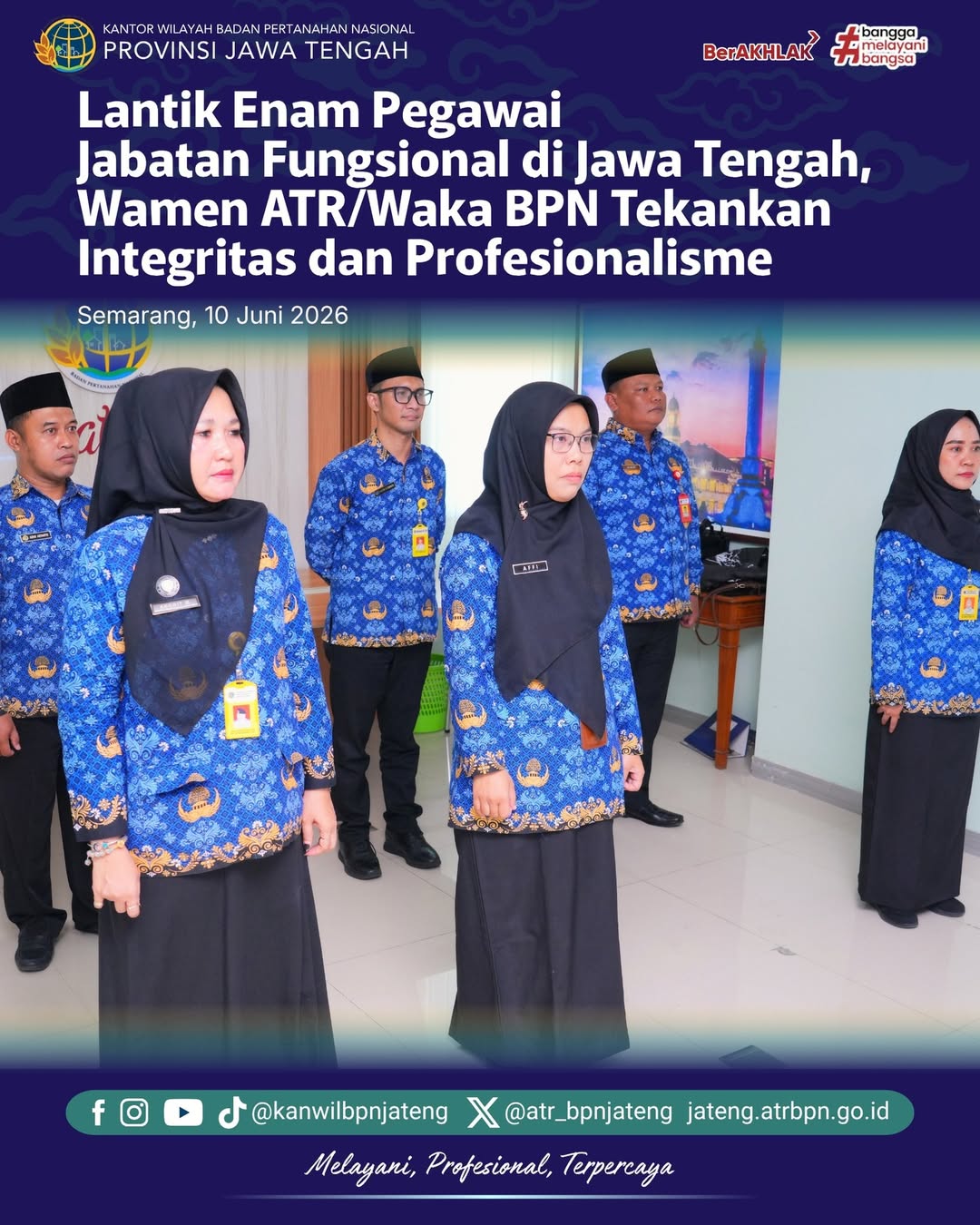 Kementerian Agraria dan Tata Ruang/Badan Pertanahan Nasional (ATR/BPN) kembali memperkuat kapasitas sumber daya manusia melalui pelantikan dan pengambilan sumpah/janji Pegawai Negeri Sipil (PNS) serta pengangkatan pertama kali dalam Jabatan Fungsional