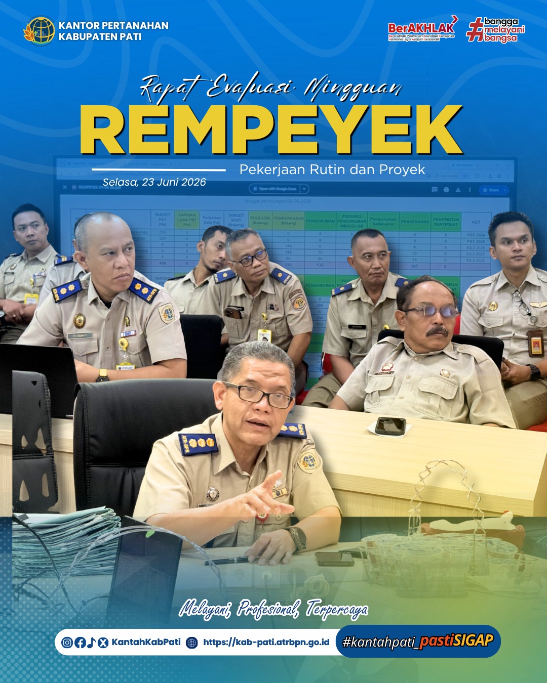 Kantor Pertanahan Kabupaten Pati menggelar Rapat Evaluasi Mingguan Pekerjaan Rutin dan Proyek (REMPEYEK)