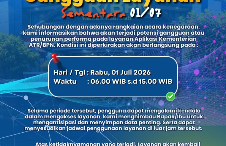 📢 PENGUMUMAN GANGGUAN LAYANAN APLIKASI ATR/BPN