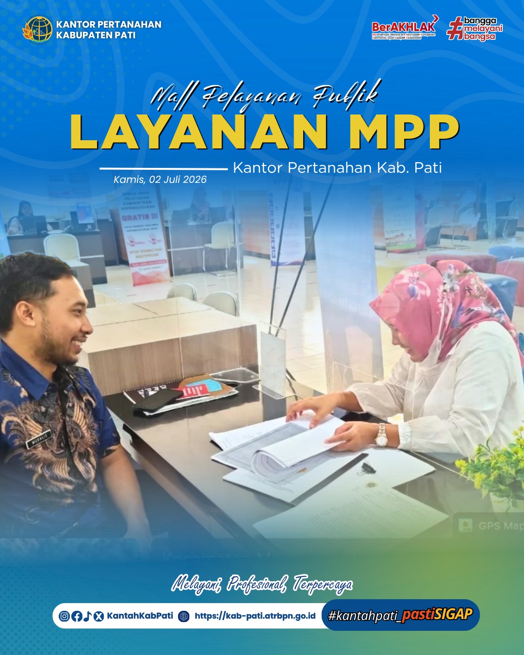 Kantor Pertanahan Kabupaten Pati terus berkomitmen meningkatkan kualitas pelayanan kepada masyarakat melalui penyediaan layanan pertanahan di Loket Mall Pelayanan Publik (MPP) Kabupaten Pati