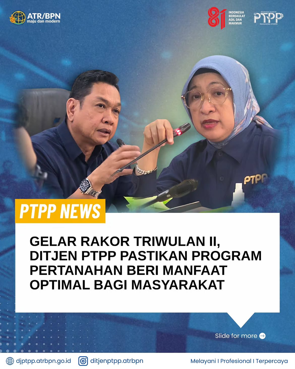Guna memastikan program kerja pertanahan memberikan dampak nyata dan manfaat optimal bagi masyarakat, Ditjen PTPP menggelar Rapat Koordinasi Penyusunan Konsep dan Sinkronisasi Data Bahan Paparan Tim Evaluator Satuan Kerja Daerah untuk Evaluasi Kinerja, Program, dan Rencana Aksi Triwulan II Tahun 2026