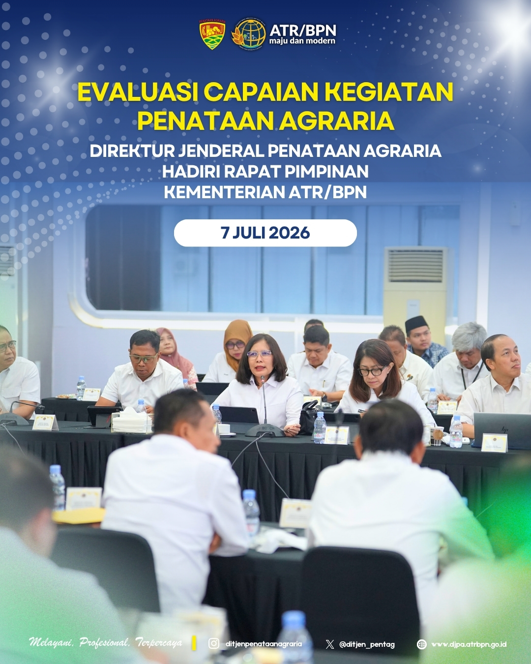 Direktur Jenderal Penataan Agraria, Embun Sari beserta para Pejabat Pimpinan Tinggi Pratama Direktorat Jenderal Penataan Agraria menghadiri Rapat Pimpinan (Rapim) yang dipimpin oleh Menteri Agraria dan Tata Ruang/Kepala Badan Pertanahan Nasional Nusron Wahid, yang dilaksanakan di Aula Prona