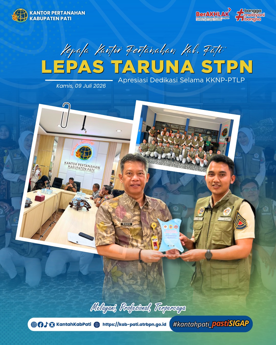 Kepala Kantor Pertanahan Kabupaten Pati Lepas Taruna STPN, Apresiasi Dedikasi Selama KKNP-PTLP
