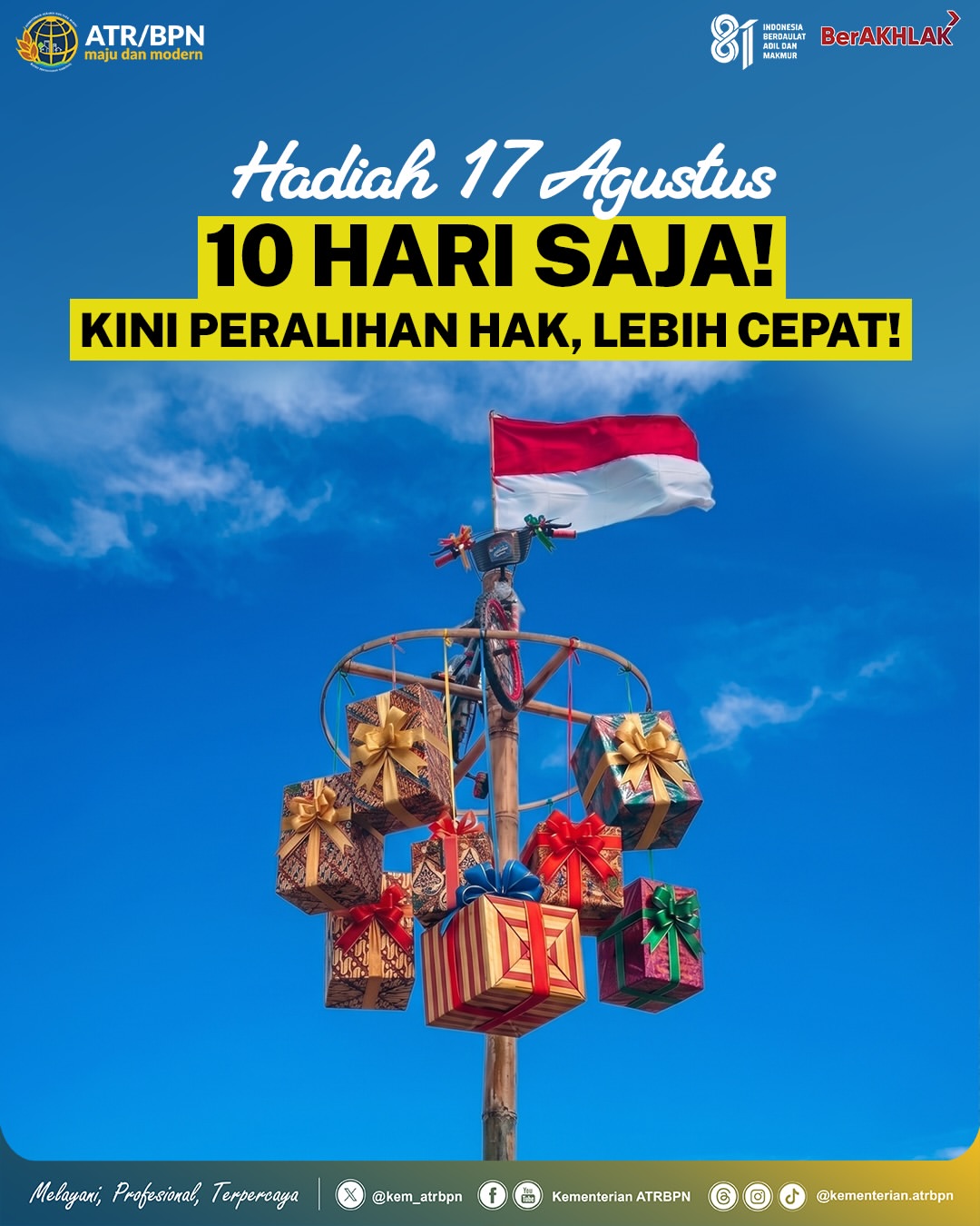 Halo #SobATRBPN! Menyambut Hari Kemerdekaan Republik Indonesia, ada kabar baik untuk kamu yang ingin mengurus layanan Peralihan Hak!