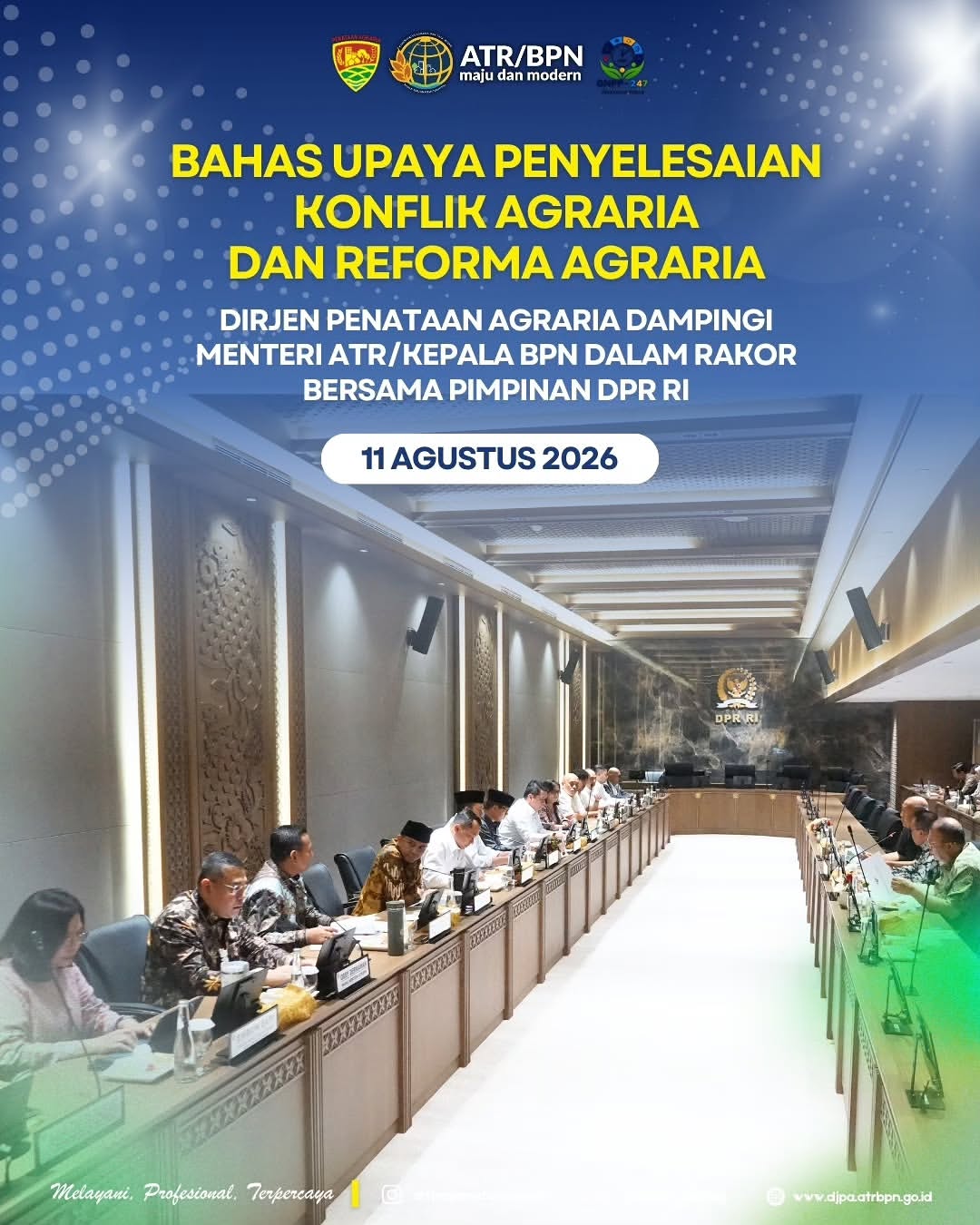 Direktur Jenderal Penataan Agraria, Embun Sari mendampingi Menteri Agraria dan Tata Ruang/Kepala Badan Pertanahan Nasional dalam Rapat Koordinasi (Rakor) bersama Pimpinan Dewan Perwakilan Rakyat Republik Indonesia (DPR RI) dalam rangka membahas upaya penyelesaian konflik agraria dan Reforma Agraria