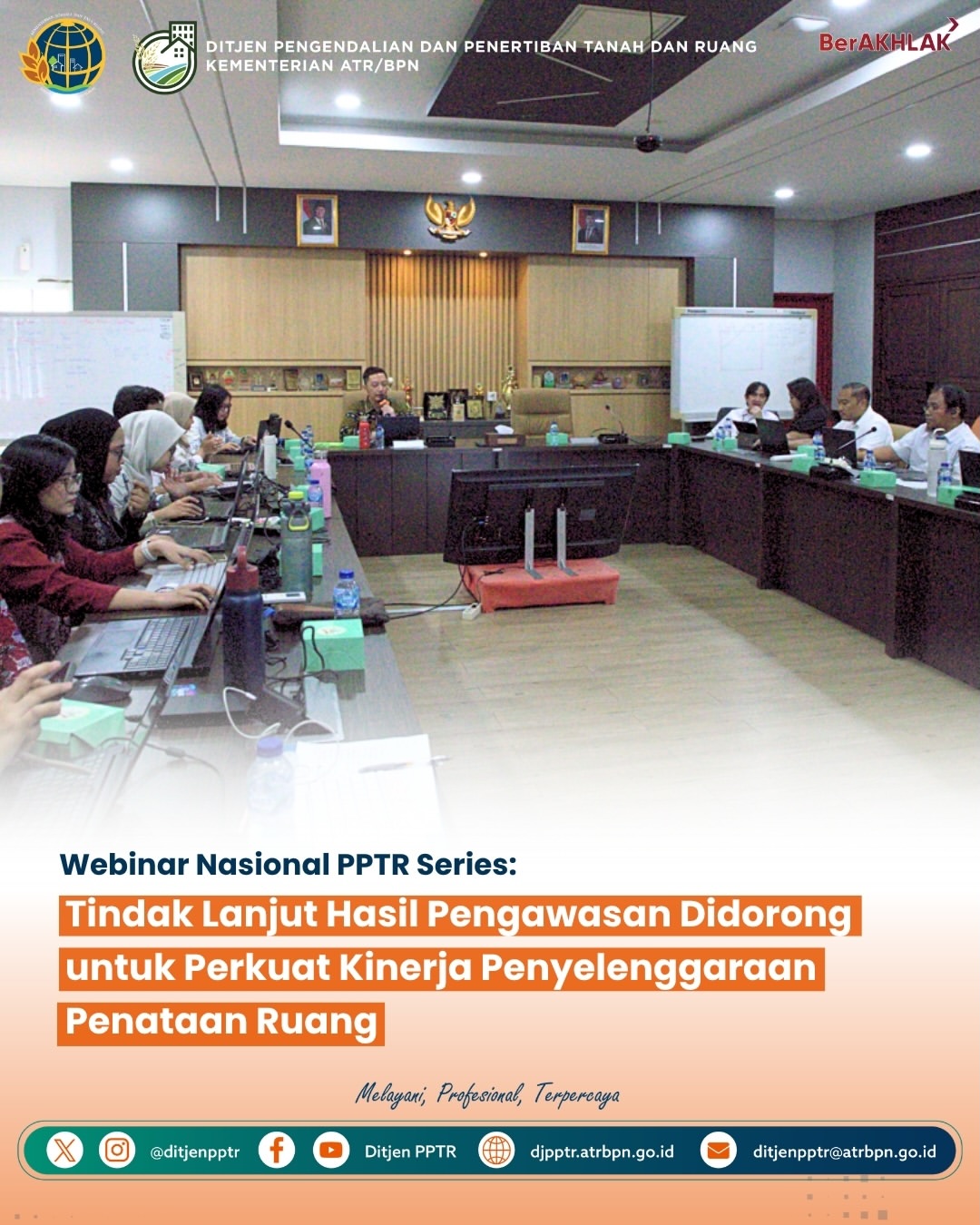 Pengawasan Penataan Ruang menjadi mekanisme penting untuk memantau, mengevaluasi, dan meningkatkan kinerja penyelenggaraan penataan ruang secara berkelanjutan. Hal tersebut dibahas dalam Webinar Nasional PPTR Series bertajuk “Tindak Lanjut Hasil Pengawasan untuk Peningkatan Kinerja Penyelenggaraan Penataan Ruang” yang diselenggarakan Ditjen PPTR bersama BPSDM Kementerian ATR/BPN