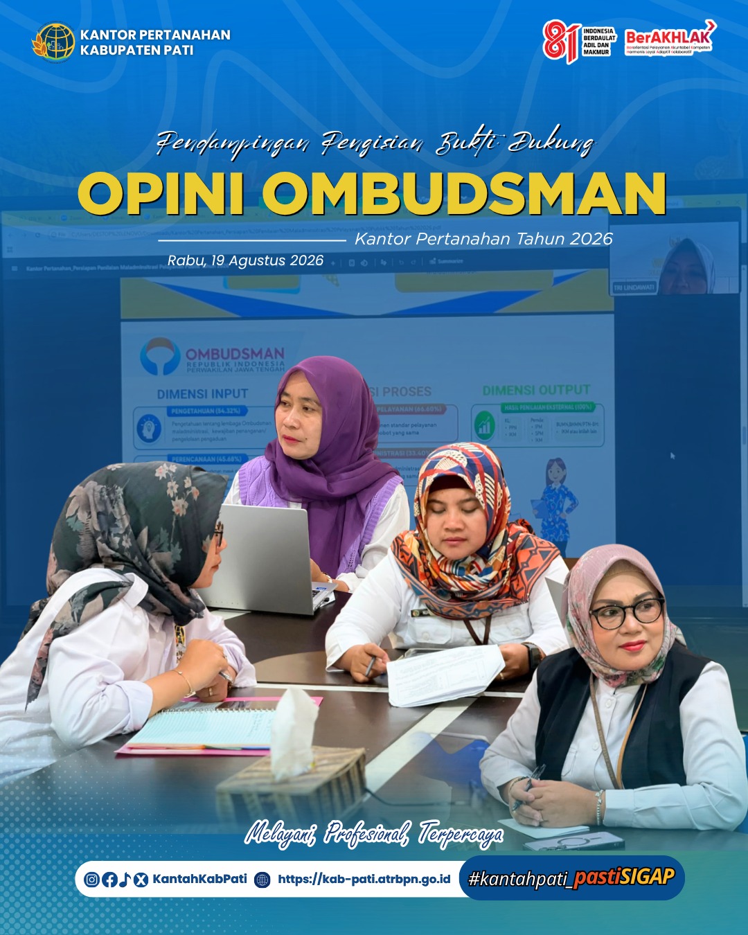 Kantor Pertanahan Kabupaten Pati Ikuti Pendampingan Pengisian Bukti Dukung Opini Ombudsman Tahun 2026