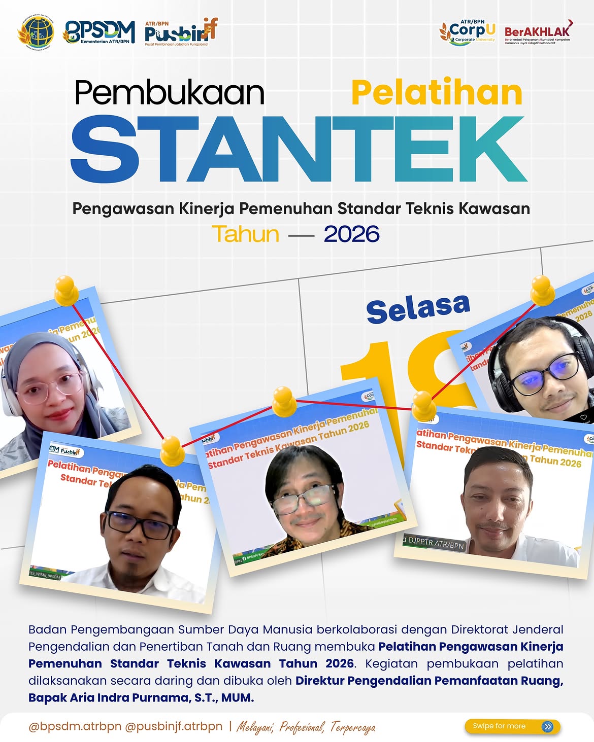 Pelatihan Pengawasan Kinerja Pemenuhan Standar Teknis Kawasan Tahun 2026 resmi dimulai!