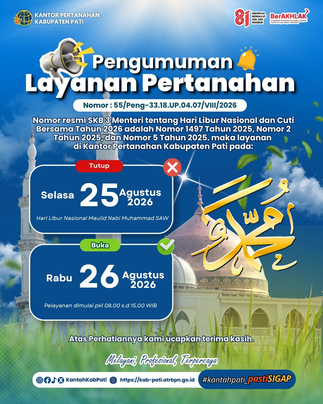 📢 PENGUMUMAN LAYANAN PERTANAHAN