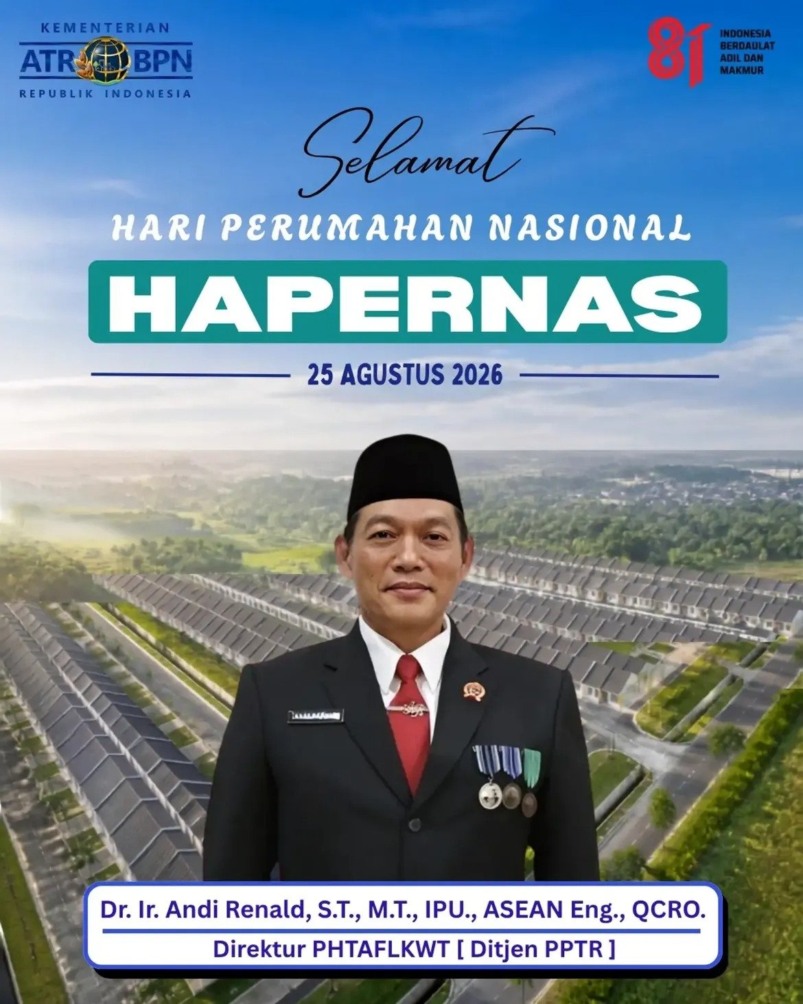 Segenap jajaran Direktorat PHTAFLKWT mengucapkan Selamat Memperingati Hari Perumahan Nasional.