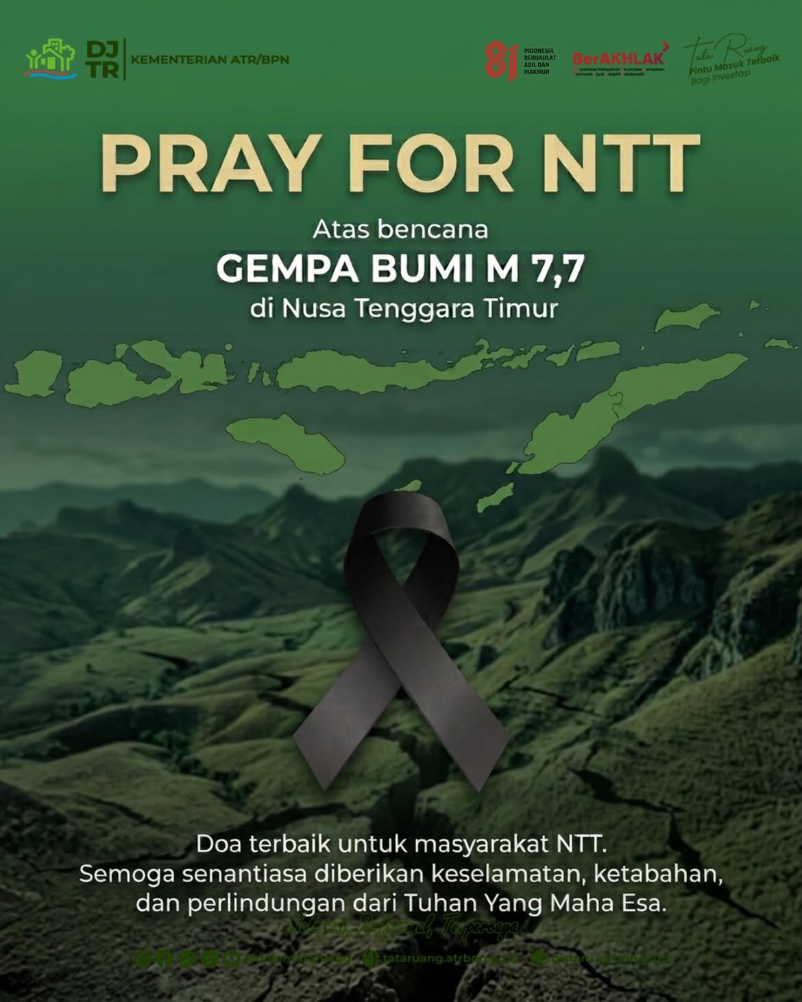 Direktorat Jenderal Tata Ruang dan segenap keluarga besar Kementerian ATR/BPN mengucapkan turut berdukacita atas gempa bumi yang terjadi di Provinsi Nusa Tenggara Timur pada Hari Sabtu, 15 Agustus 2026