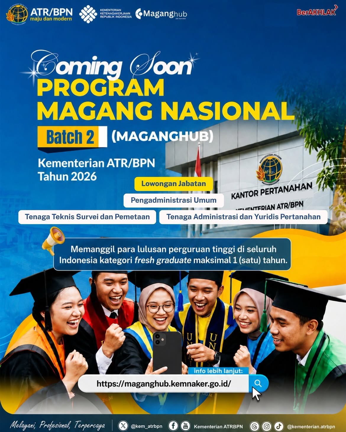 Halo #SobATRBPN! Ada kabar baik nih untuk kamu para fresh graduate yang ingin meniti pengalaman bekerja di instansi pertanahan dan tata ruang.