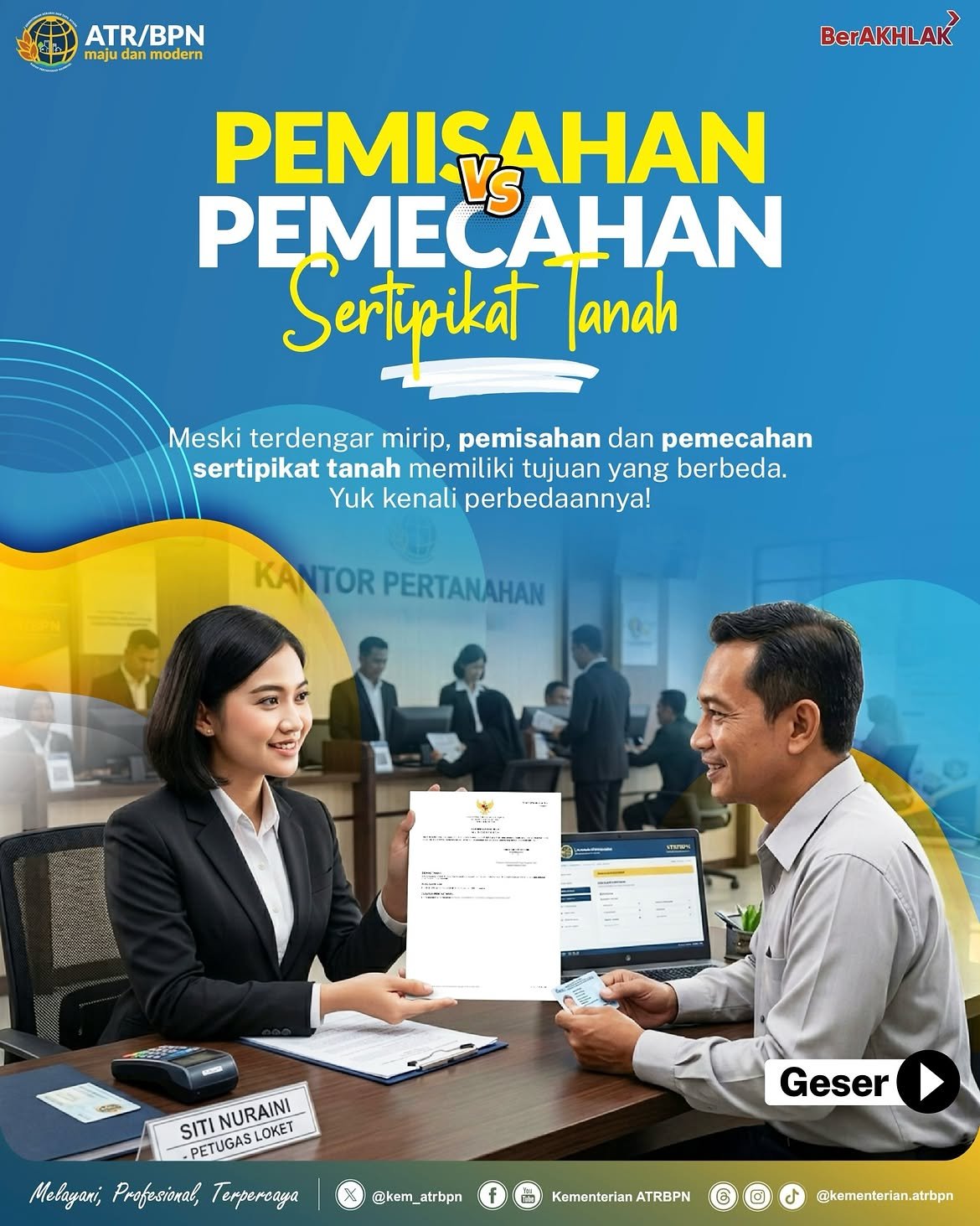 Halo #SobATRBPN! Masih sering tertukar antara pemisahan dan pemecahan sertipikat tanah? 🤔