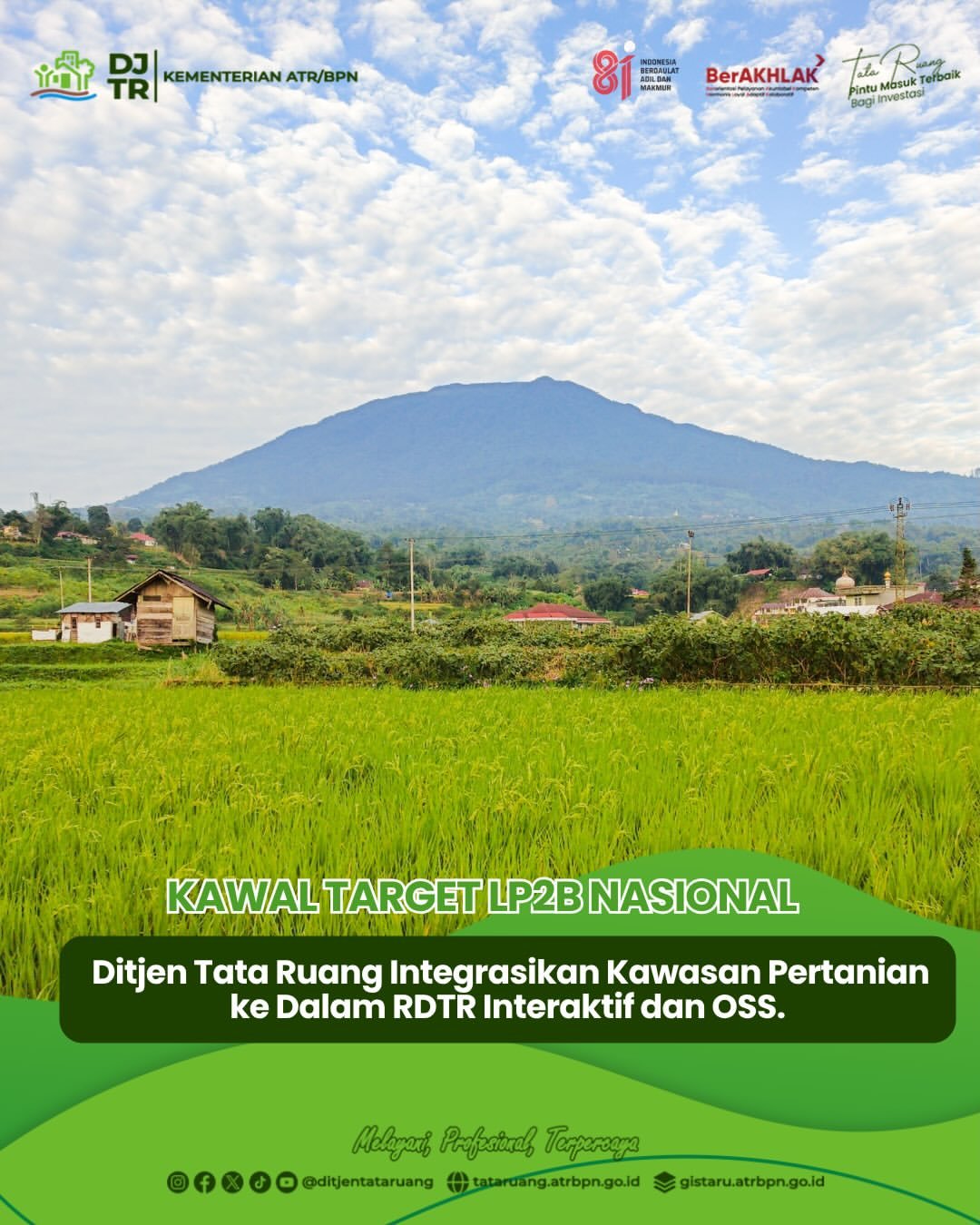 Direktorat Jenderal Tata Ruang Kementerian Agraria dan Tata Ruang/Badan Pertanahan Nasional (ATR/BPN) menggelar Rapat Pembahasan Konsep Integrasi Lahan Pertanian Pangan Berkelanjutan (LP2B) dan Lahan Baku Sawah (LBS) dalam Rencana Detail Tata Ruang (RDTR) Interaktif. Kegiatan ini berlangsung di Ruang Rapat Prambanan