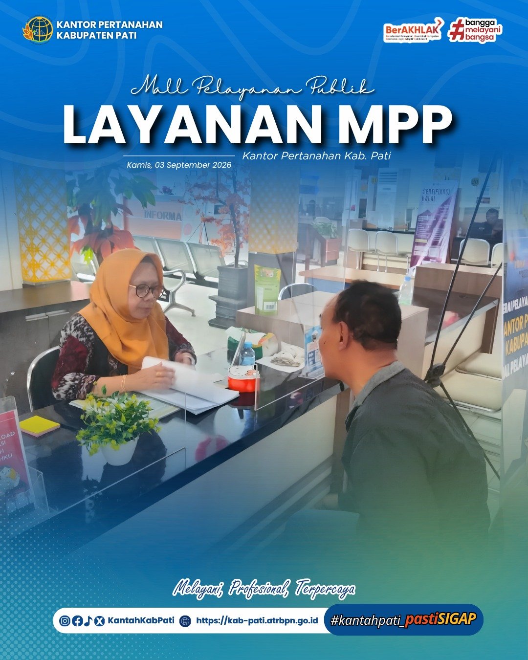 Kantor Pertanahan Kabupaten Pati terus berkomitmen meningkatkan kualitas pelayanan kepada masyarakat melalui penyediaan layanan pertanahan di Loket Mall Pelayanan Publik (MPP) Kabupaten Pati