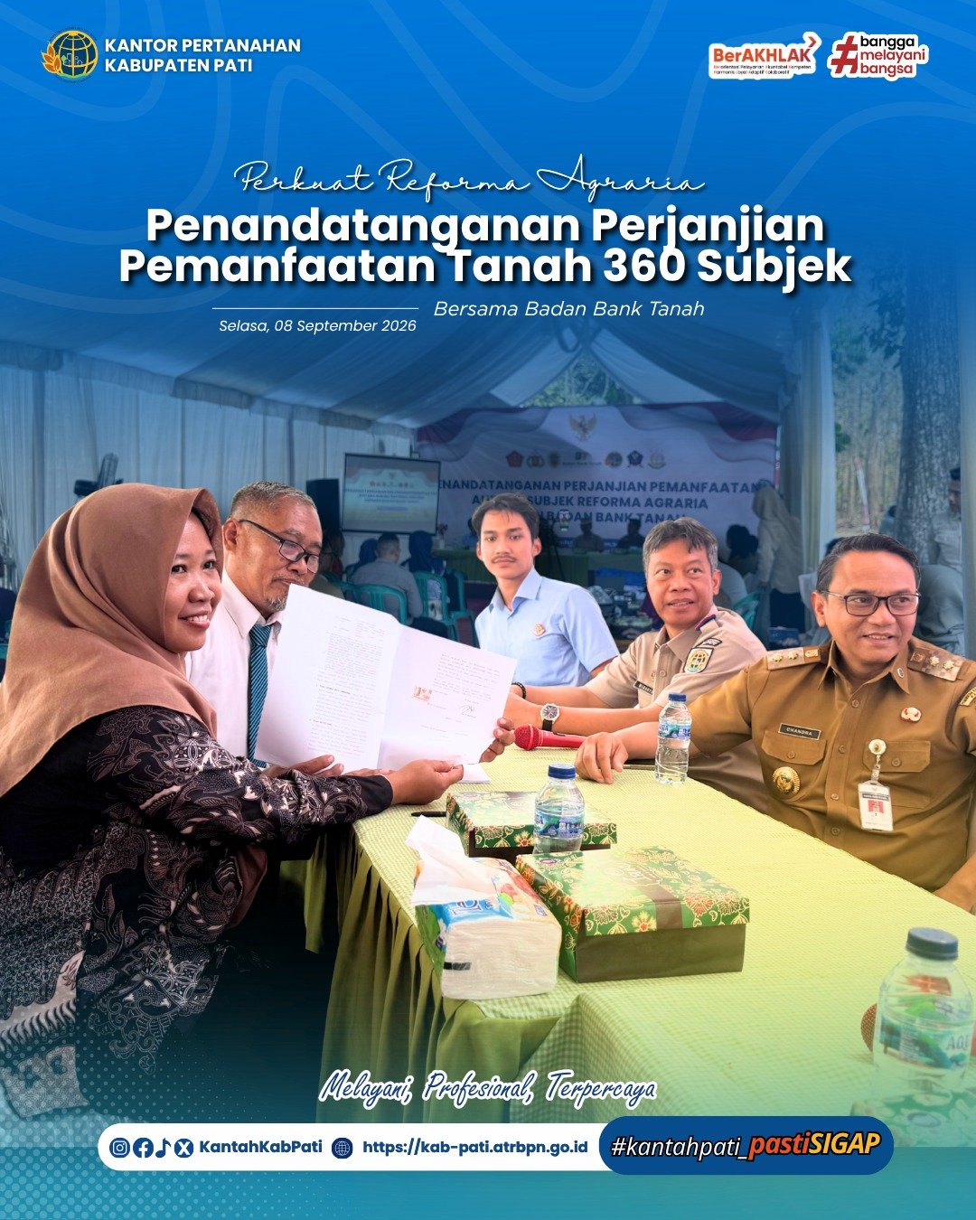 Perkuat Reforma Agraria, Kantah Pati Dukung Penandatanganan Perjanjian Pemanfaatan Tanah untuk 360 Subjek