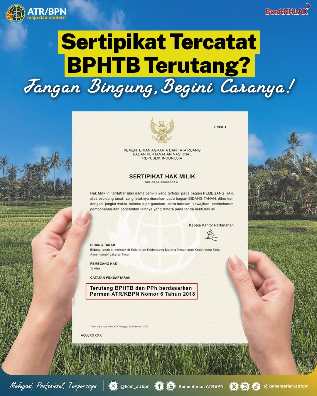 Halo #SobATRBPN! Ada catatan BPHTB terutang di sertipikat tanahmu?