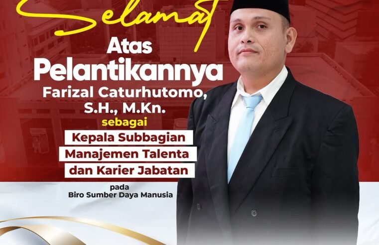 Segenap keluarga besar Biro Hubungan Masyarakat dan Protokol Kementerian ATR/BPN mengucapkan selamat dan sukses atas dilantiknya Farizal Caturhutomo sebagai Kepala Subbagian Manajemen Talenta dan Karier Jabatan pada Biro Sumber Daya Manusia.