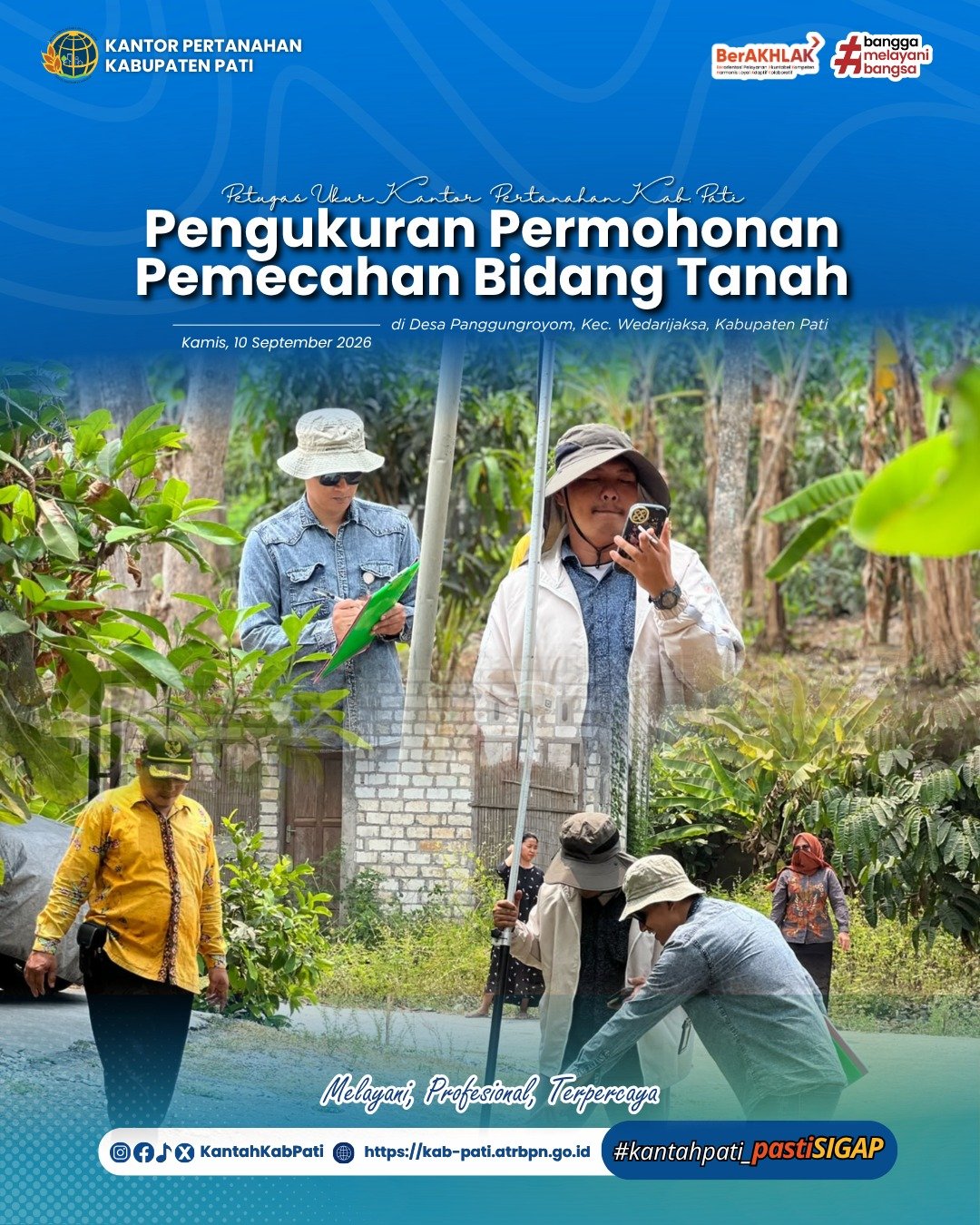 Petugas Ukur Kantor Pertanahan Kabupaten Pati Laksanakan Pengukuran Permohonan Pemecahan Bidang Tanah di Panggungroyom