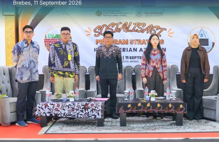 Kementerian Agraria dan Tata Ruang/Badan Pertanahan Nasional terus mendorong peningkatan kualitas pelayanan pertanahan melalui berbagai program strategis dan inovasi layanan. Hal tersebut disampaikan dalam kegiatan Sosialisasi Program Strategis Kementerian ATR/BPN yang digelar di Kabupaten Brebes