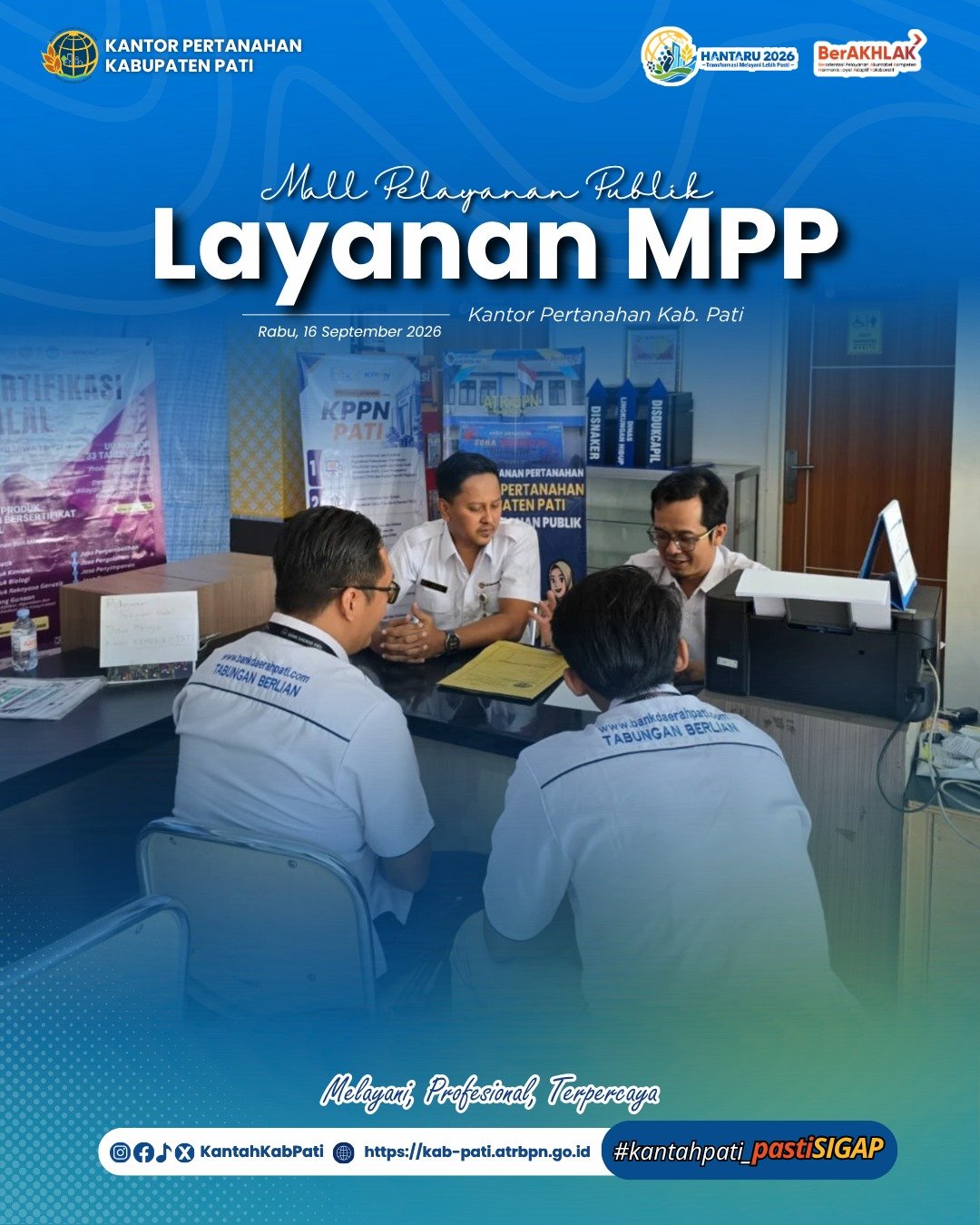 Kantor Pertanahan Kabupaten Pati terus berkomitmen meningkatkan kualitas pelayanan kepada masyarakat melalui penyediaan layanan pertanahan di Loket Mall Pelayanan Publik (MPP) Kabupaten Pati