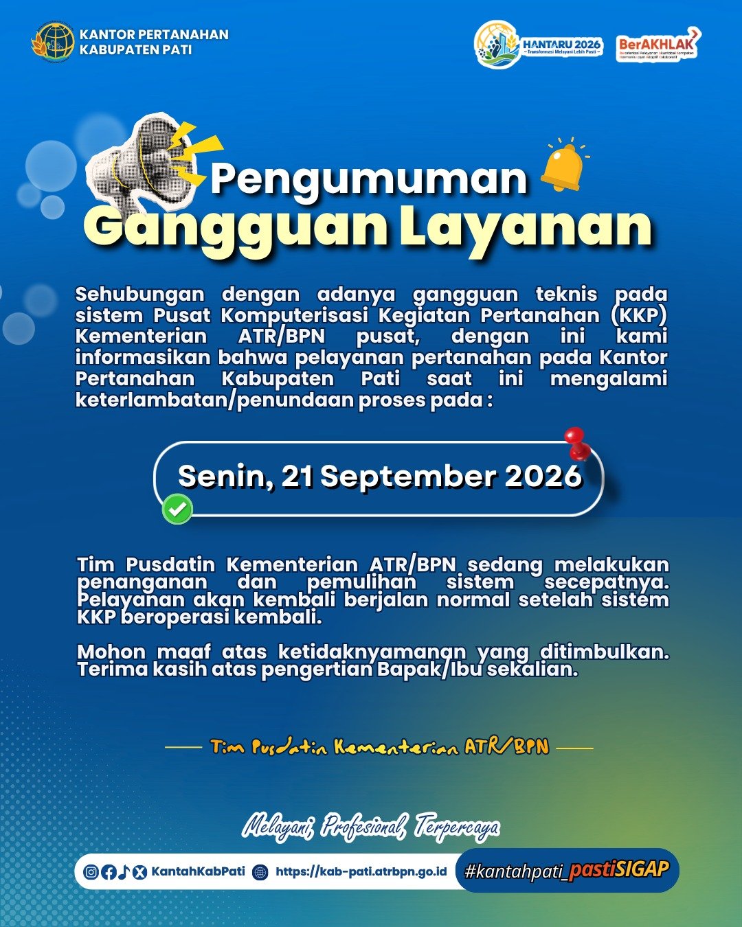 📢 PENGUMUMAN GANGGUAN LAYANAN KKP