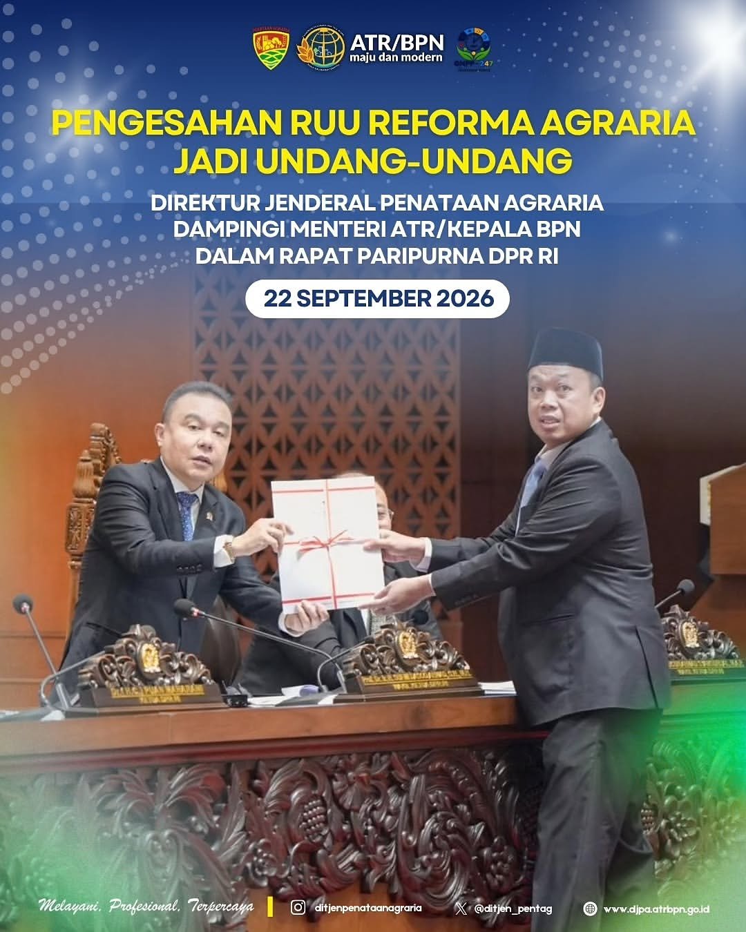 Direktur Jenderal Penataan Agraria mendampingi Menteri ATR/Kepala BPN dalam Rapat Paripurna DPR RI