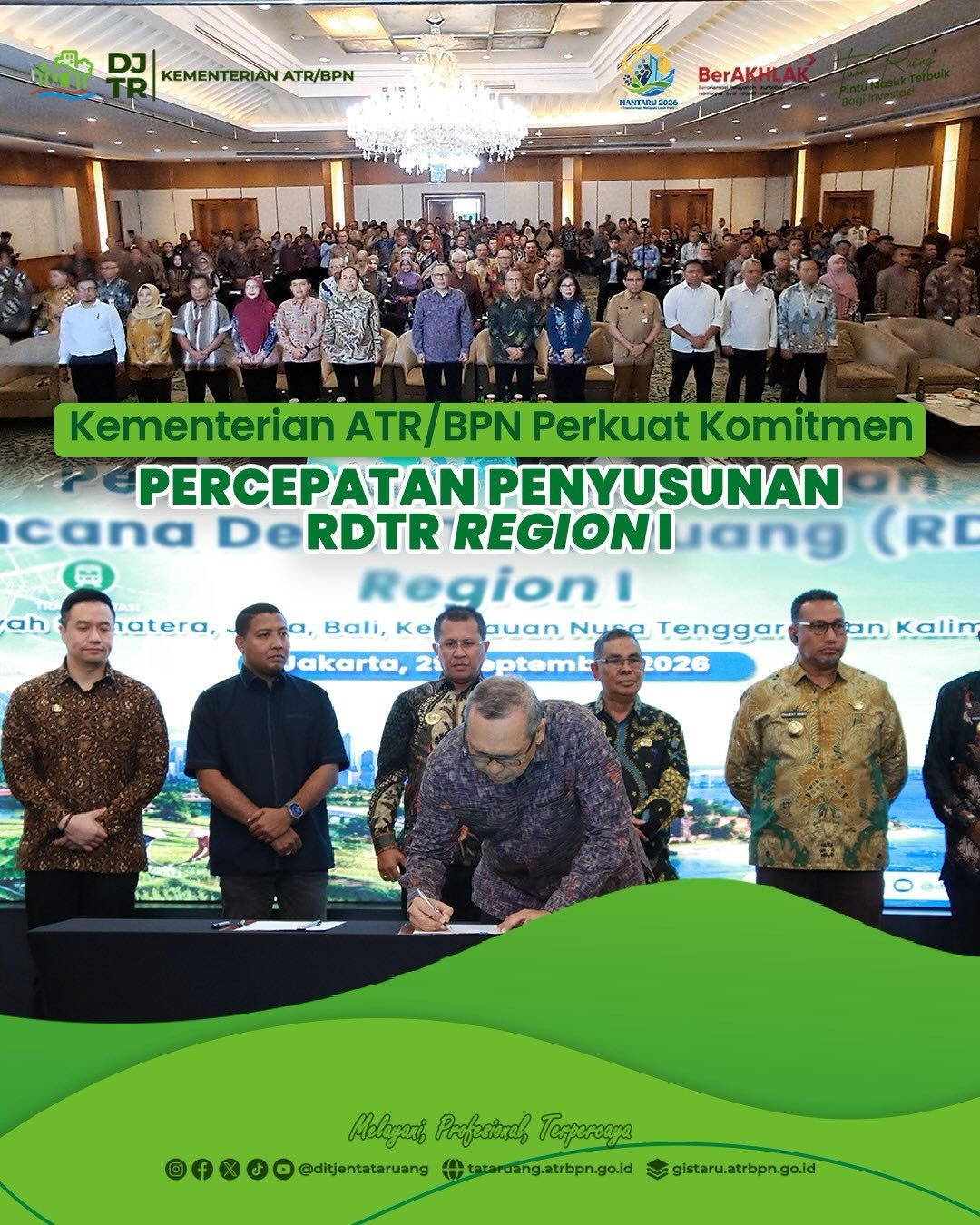 Kementerian Agraria dan Tata Ruang/Badan Pertanahan Nasional (ATR/BPN) memperkuat koordinasi dan komitmen bersama dengan pemerintah daerah serta kementerian/lembaga dalam rangka mempercepat penyusunan dan penyelesaian Rencana Detail Tata Ruang (RDTR) di Region I
