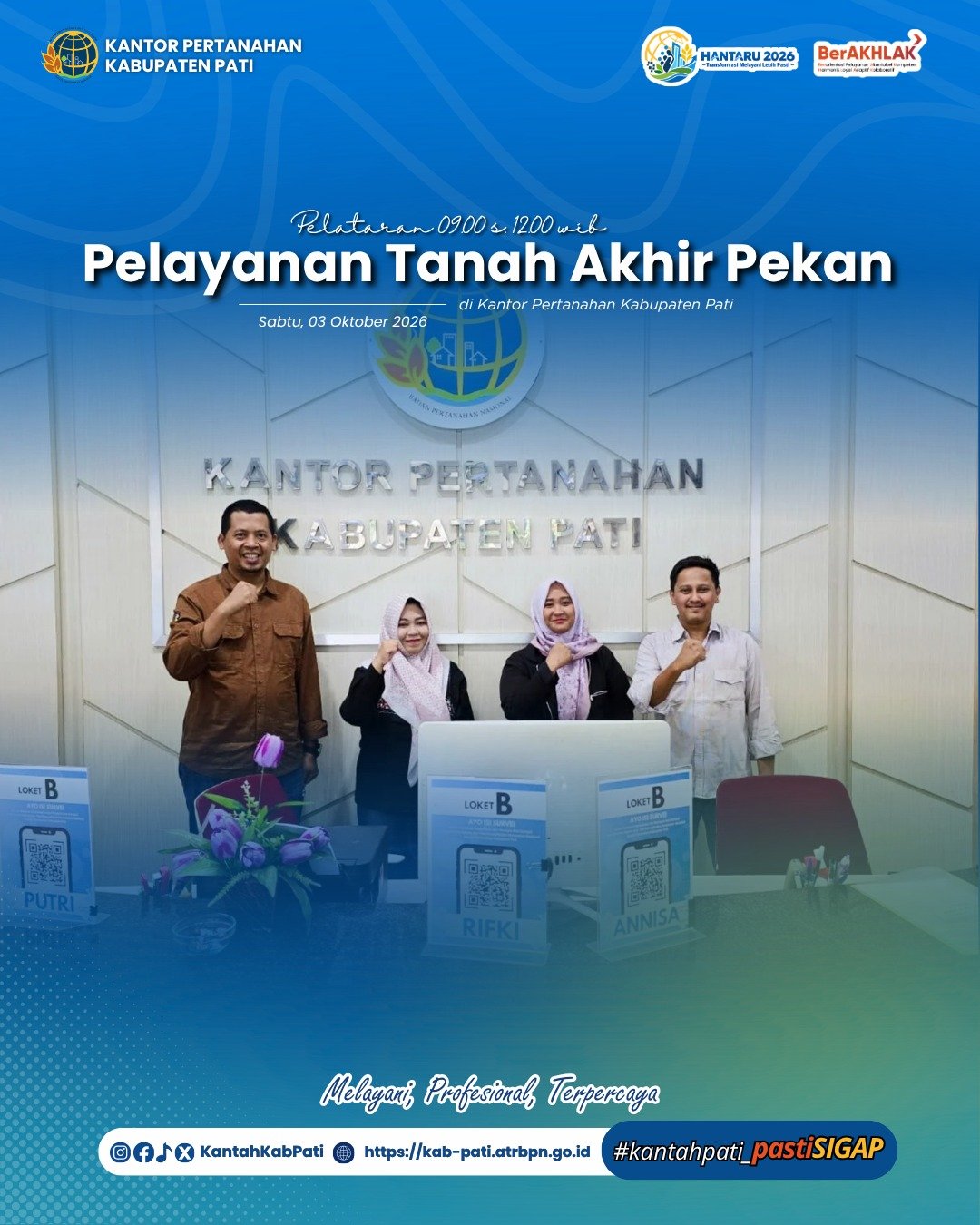 Kantor Pertanahan Kabupaten Pati kembali menghadirkan inovasi pelayanan publik melalui program PELATARAN (Pelayanan Pertanahan Akhir Pekan)