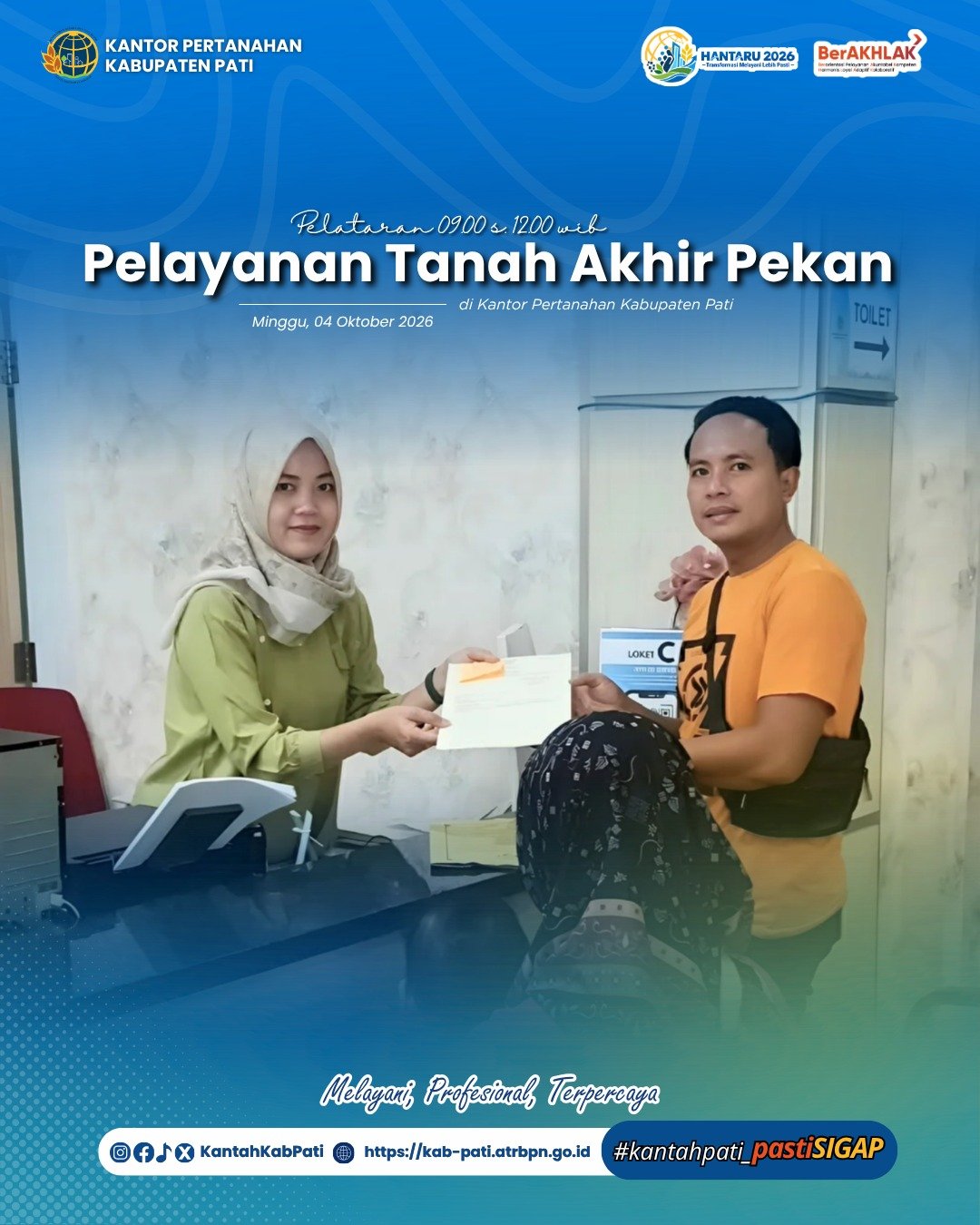 Kantor Pertanahan Kabupaten Pati kembali menghadirkan inovasi pelayanan publik melalui program PELATARAN (Pelayanan Pertanahan Akhir Pekan)