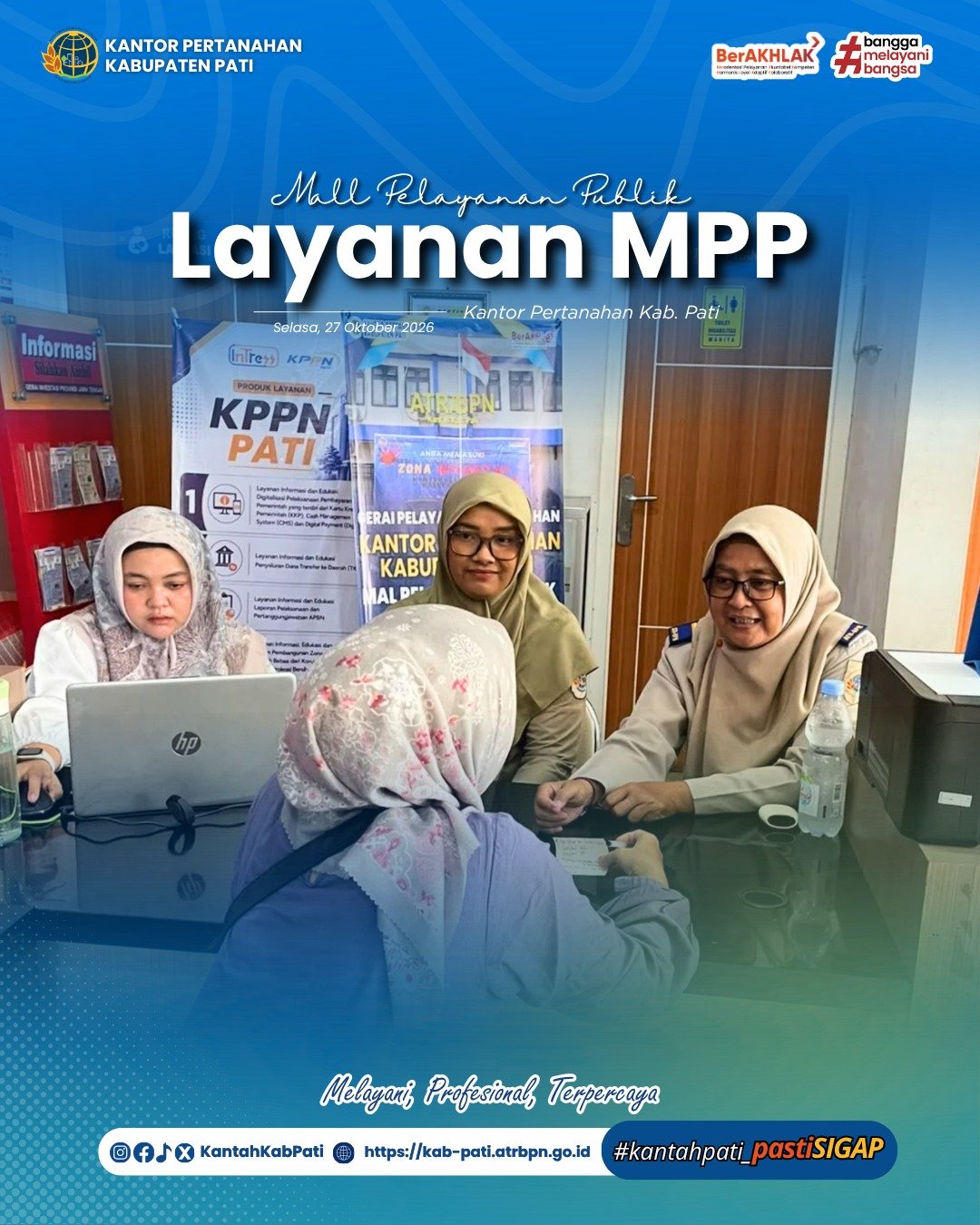 Kantor Pertanahan Kabupaten Pati terus berkomitmen meningkatkan kualitas pelayanan kepada masyarakat melalui penyediaan layanan pertanahan di Loket Mall Pelayanan Publik (MPP) Kabupaten Pati